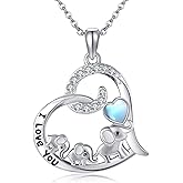 AXOMY Elephant Mother Daughter Necklace 925 Sterling Silver 3 Elephant Moonstone Heart Shape Pendant Necklace Family Jewelry Mothers Gifts for Women Mom Grandma