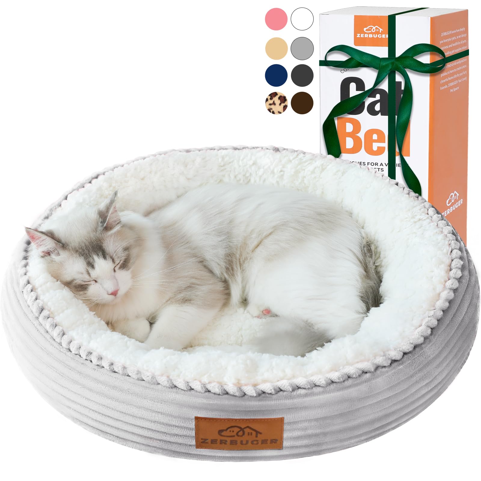 Zerbuger Cat Beds for Indoor Cats, Small Dog Beds for Small Dogs, Pet Bed for Puppy and Kitty, Extra Soft & Machine Washable with Anti-Slip & Water-Resistant Bottom, 20 Inches, Light Grey