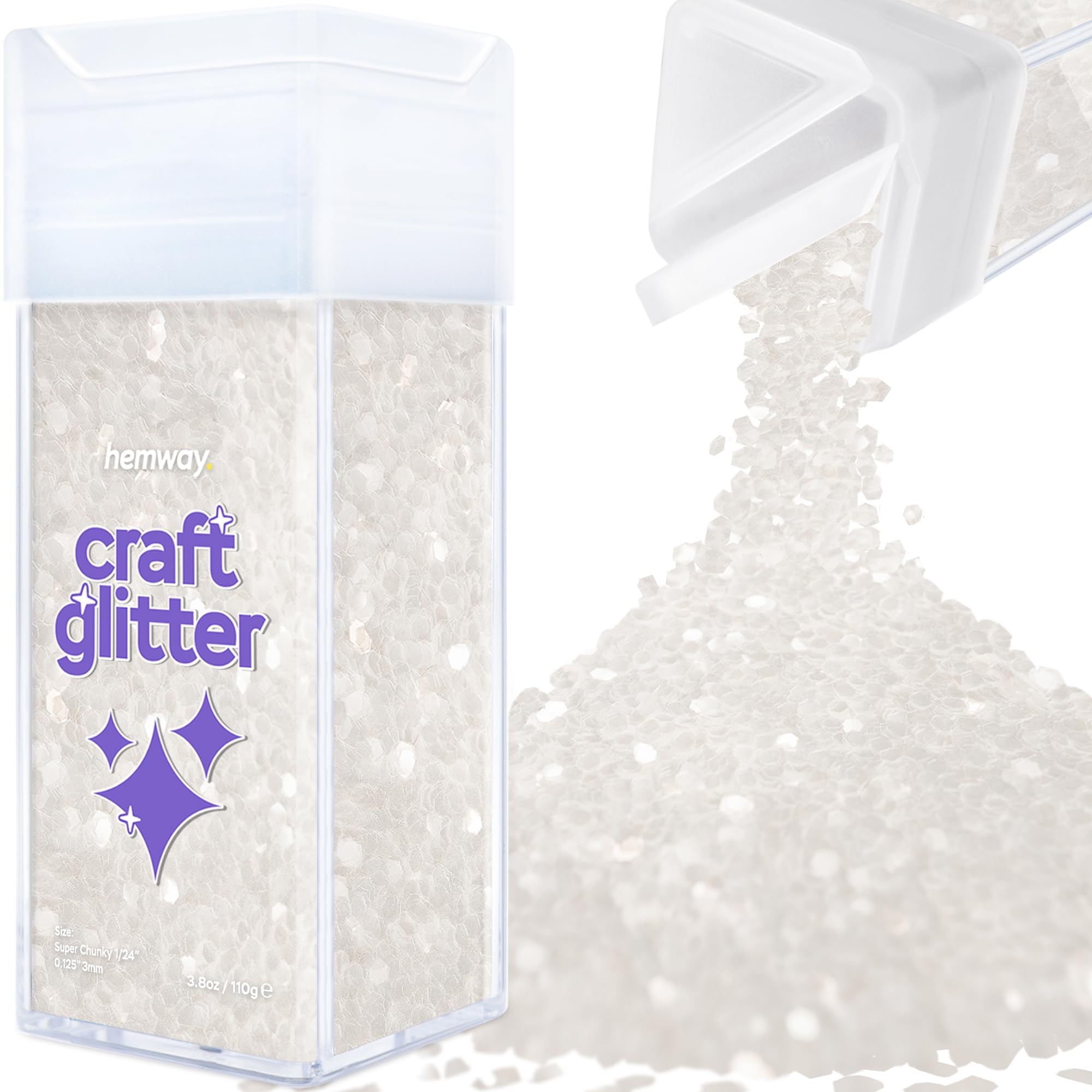 Hemway Glitter Shaker White Iridescent 110g Super Chunky, Craft Glitter Shaker for Resin & Epoxy Crafts, Christmas Art Supplies, Nail, Body, Face, Eye, Festival, Crafting, Slime, Sparkle