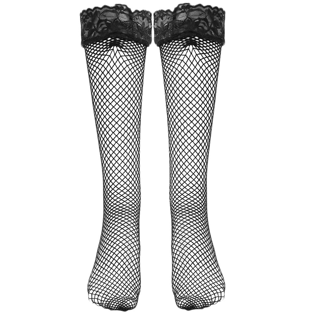 generic new arrival black lace top fishnet back seamed thigh high stockings