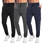 WHITE PEAK TRADING COMPANY Mens Joggers with Pockets, 3 Pack Fleece Casual Sweatpants for Men Athletic Pants with Drawstring