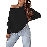 Cakulo Womens One Off The Shoulder Sweater Lightweight Batwing Long Sleeve Knit Tops Fall Pullover Sweaters 2025 Black M