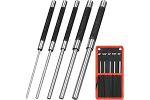 DKOVN 8in Long Carbon Steel Pin Punch Set, 5pcs Pin Punch Sizes 1/8", 3/16", 1/4", 5/16" and 3/8", Removing Repair Tools with Storage Pouch
