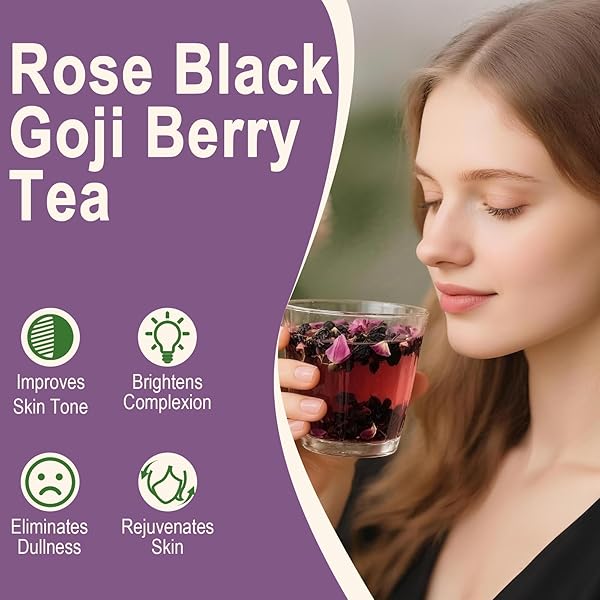 MAX FOODIE ROSE & BLACK GOJI BERRY HERBAL TEA – NATURAL ANTIOXIDANT-RICH BLEND FOR SKIN GLOW, RELAXATION & IMMUNE SUPPORT – 7 TEA BAGS (70G, 8G/BAG)