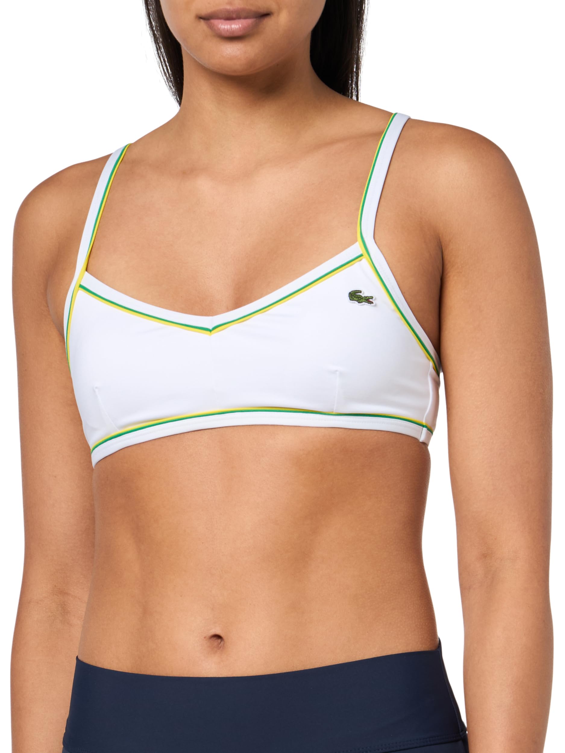 Photo 1 of Lacoste Women's Trim Accent Swim Top, White/Pineapple/Green, 2