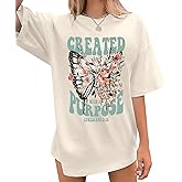 Christian Shirts for Women Jesus Tshirt Faith Religious Bible Verse T Shirt Oversized Boho Butterfly Graphic Tees Top