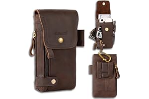 Ariscobull - Leather Phone Holster - Genuine Full-Grain Buffalo Leather Cell Phone Holsters - for iPhone 16, 15, 14, 13pro, Galaxy S24, S23, S22-7”H X 3.5" W