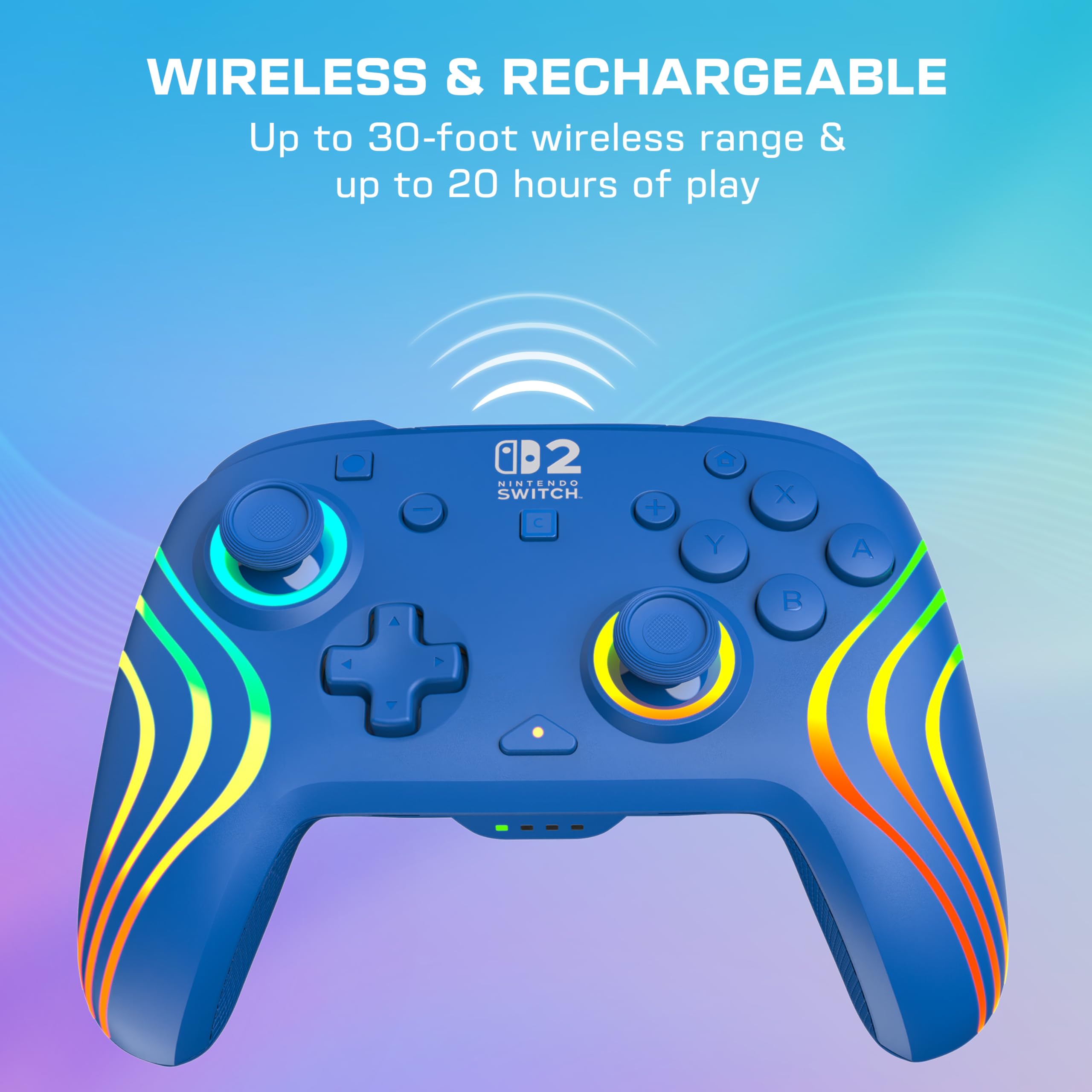 Turtle Beach Afterglow Wave Blau Kabelloser RGB-Gaming-Controller offiziell lizenziert für Nintendo Switch 2 4