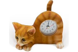 AEI AIE GF65 Small Orange Tabby Cat Desk Clock with Wagging Tail