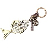 AuPra Golden Fish Keychain Gift for Women & Men | Handmade Leather Lucky Key Chain | Vintage Charm for Home, Car & Door Keys | Good Luck Fishing Keyring Present for Her & Him