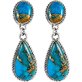 Turquoise Earrings Sterling Silver Copper-Infused Matrix Turquoise Jewelry (Bold Teardrops)