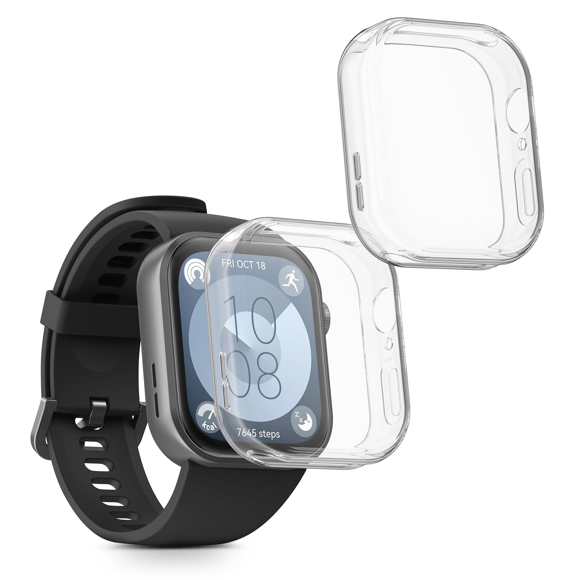 kwmobile Case Compatible with Huawei Watch Fit 3 Case - 2x TPU Silicone Fitness Tracker Cover - Transparent