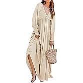 R.Vivimos Maxi Dress for Women Long Sleeve V Neck Empire Waist Layered Ruffle Boho Casual Flowy Long Dresses