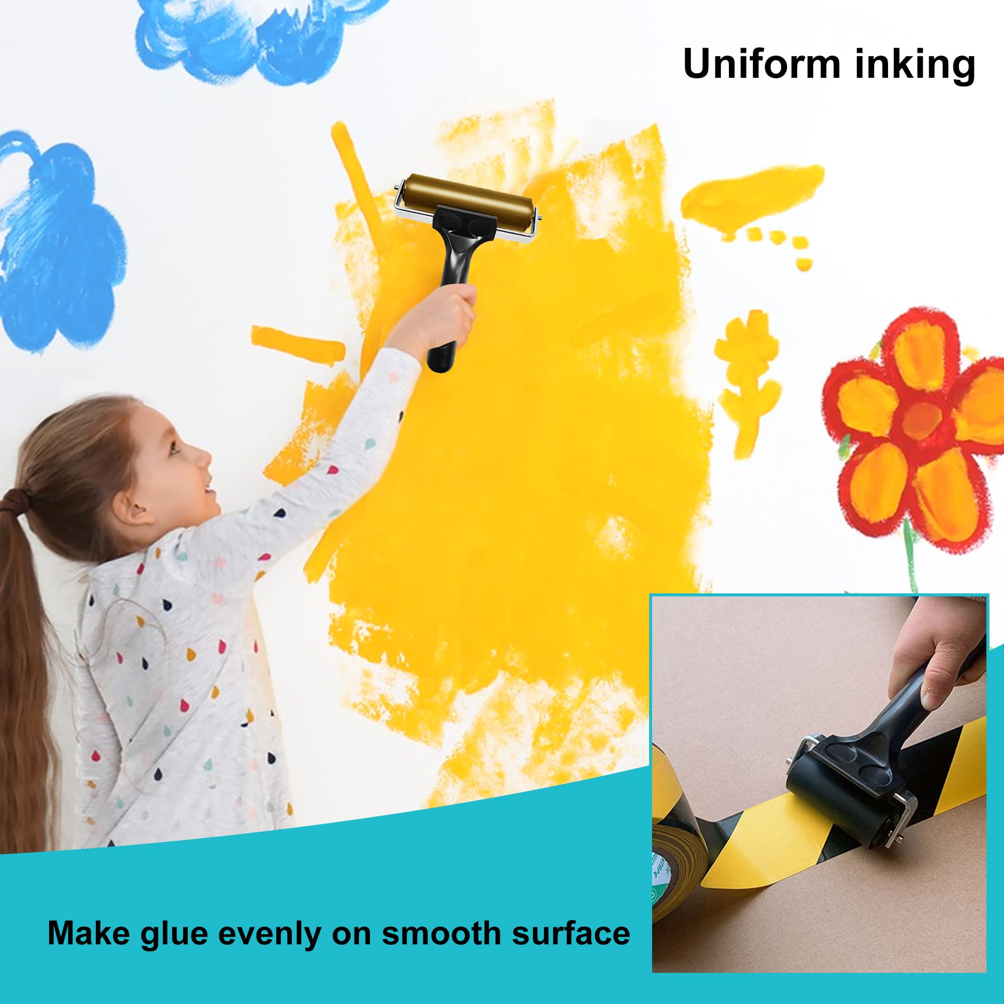 4-Inch Rubber Brayer Roller for Printmaking, Manual Roller Tool for Printmaking/Wallpaper/Gluing Application/Painting/Craft