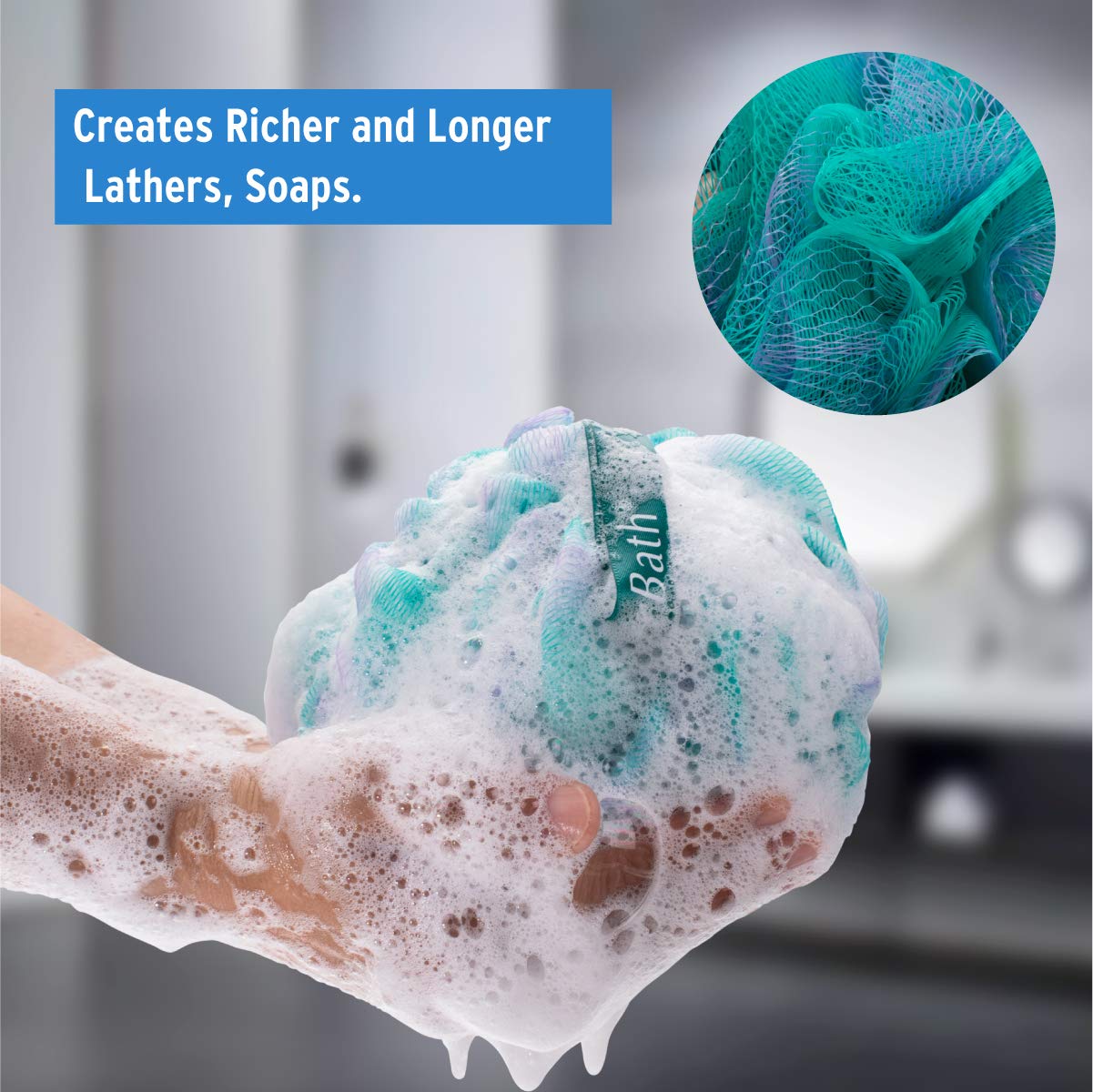 AmazerBath Shower Sponge Bath Loofahs for Shower 75g for Body Wash Bathroom Men Women - Set of 3 (Flower Green-Blue-Purple): Beauty
