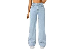 Trendy Queen Women's High Waisted Straight Wide Leg Jeans, Comfort Stretch Baggy Denim Pants