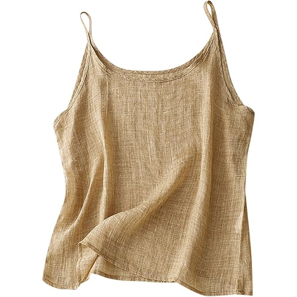 Womens Cotton Linen Gauze Cami Tops Spaghetti Strap Loose Tank