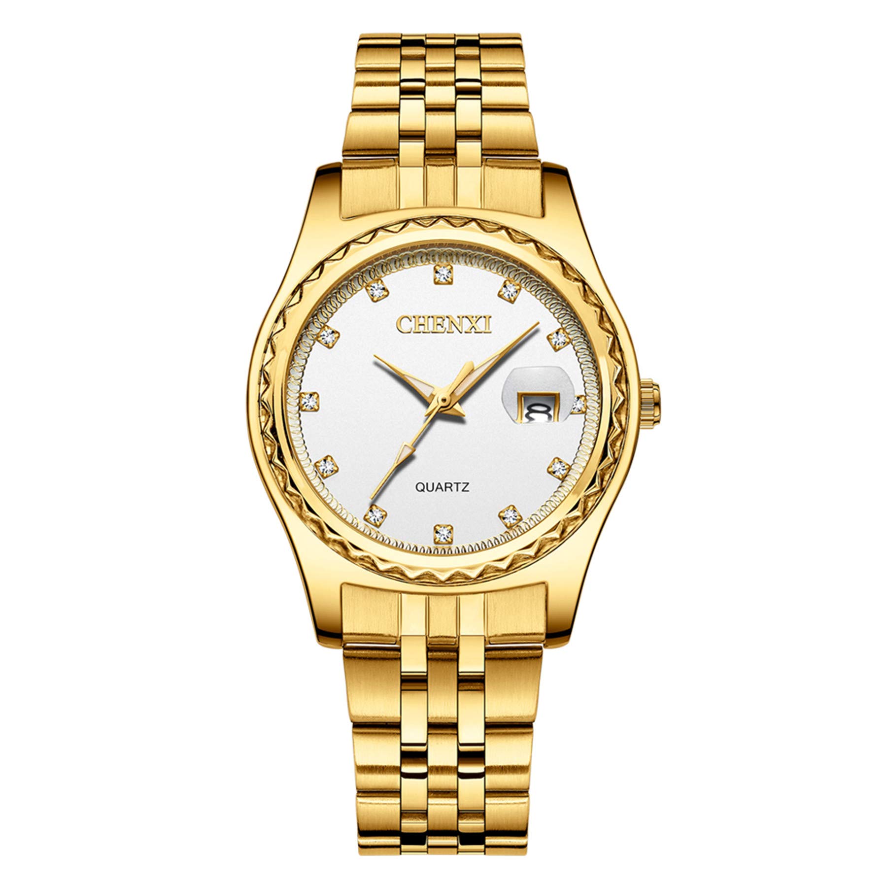 JewelryWe Couple Watches Gold Plated Stainless Steel Wristwatch Calendar Quartz Watch Men Women His and Her Matching Watch Set