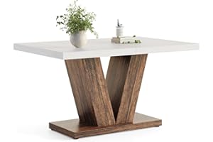 LITTLE TREE 47 Inches Dining Table for 4, Modern Dining Room Tables, White Rectangle Kitchen Table with Rustic Brown V-Shaped