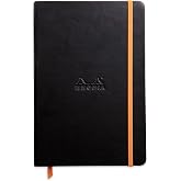 RHODIA 118742C - Black Rigid Notebook - A5 - Lined - 192 pages - Ivory Clairefontaine Paper 90 g/m - Bookmark, Elastic Closure - Faux Leather Cover - Rhodiarama Collection