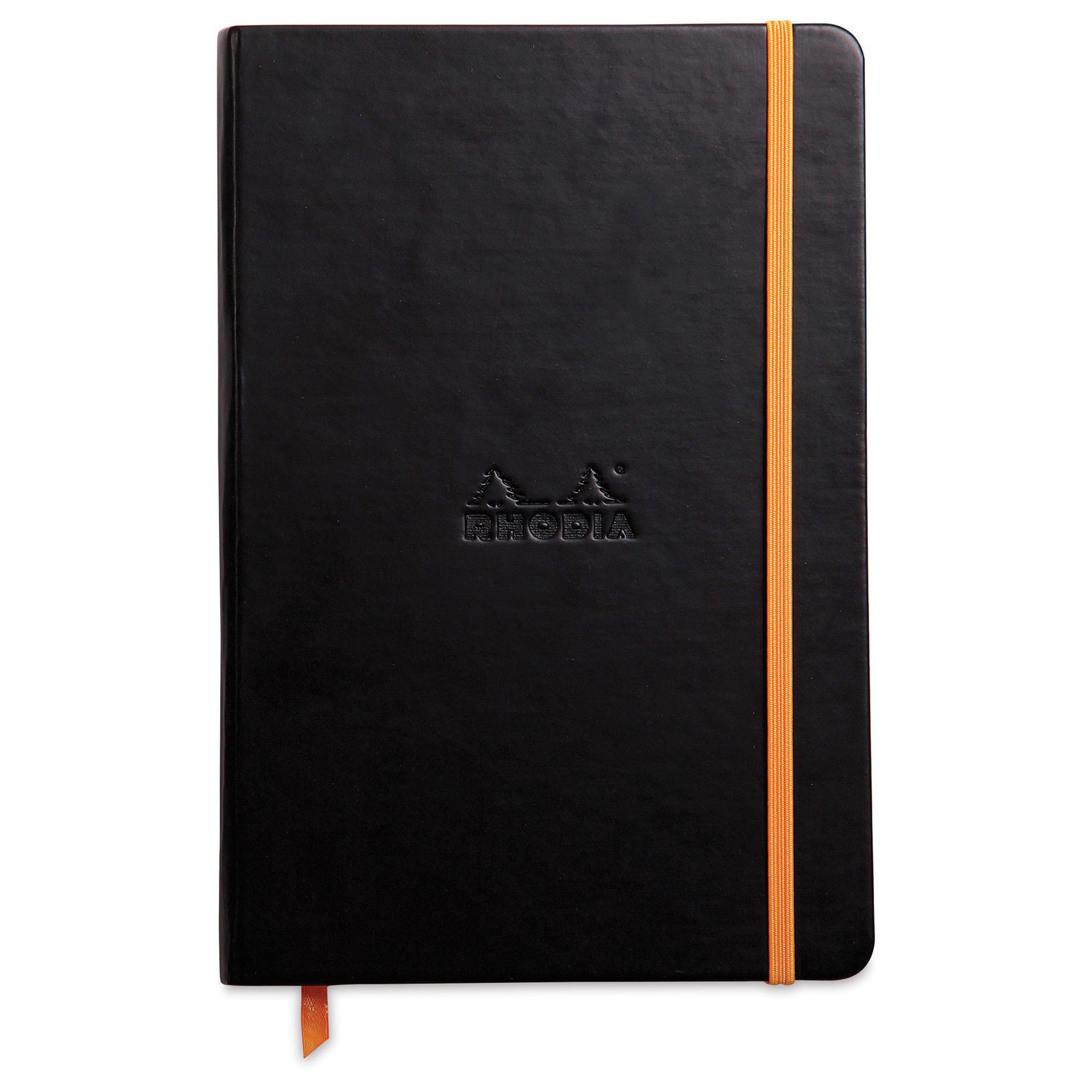 RHODIA 118742C - Black Rigid Notebook - A5 - Lined - 192 pages - Ivory Clairefontaine Paper 90 g/m - Bookmark, Elastic Closure - Faux Leather Cover - Rhodiarama Collection