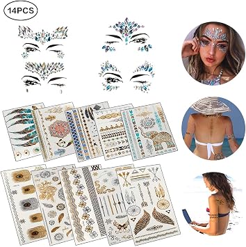 Lyeiaa 14 Pcs Tatouages Temporaires Femmes Tatoo Tatouages