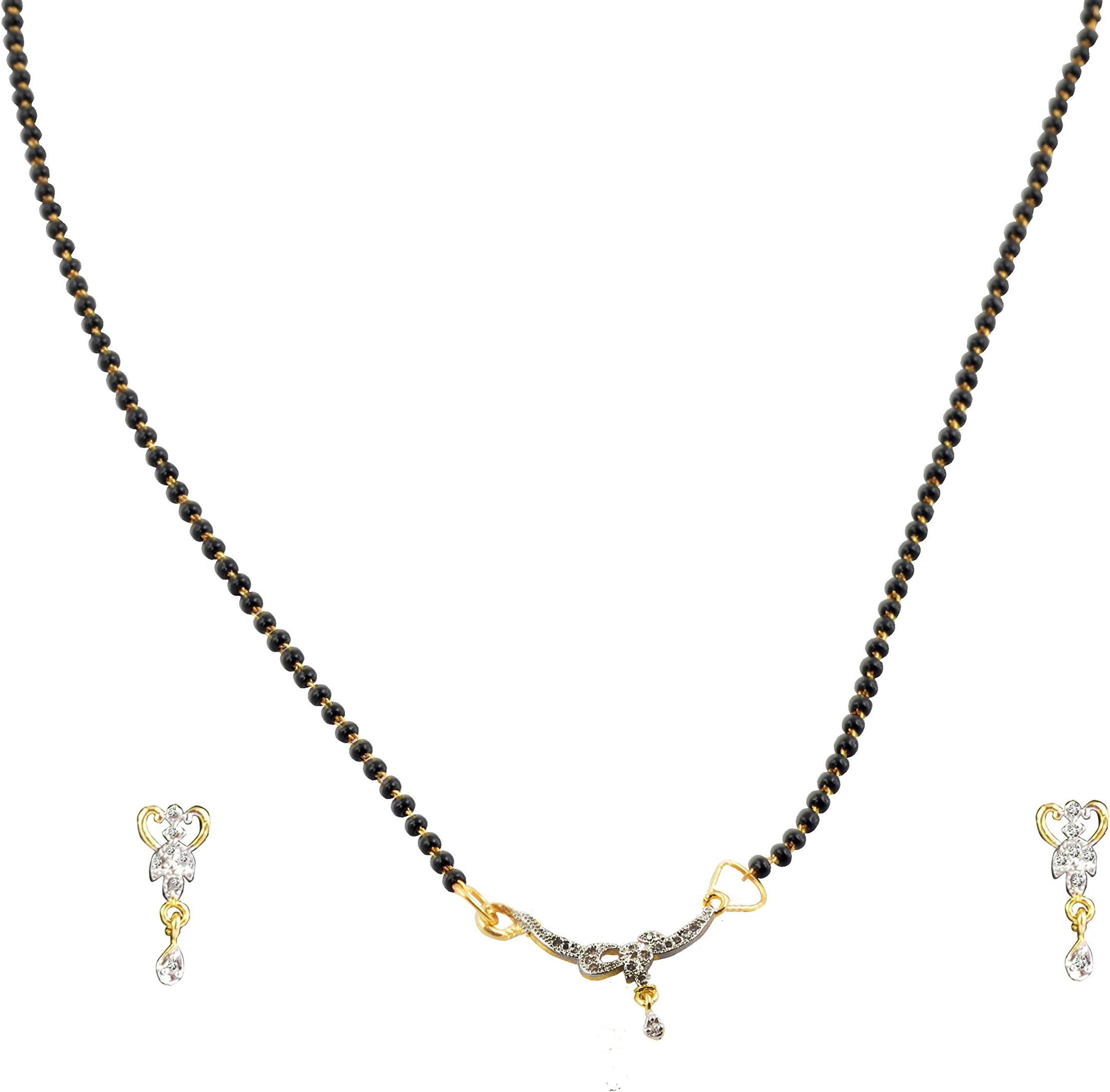 AAKSHI "Mangal Sutra Mangalsutra Indian Gold Chain Set" American Diamond 3-PC Jewellery Set