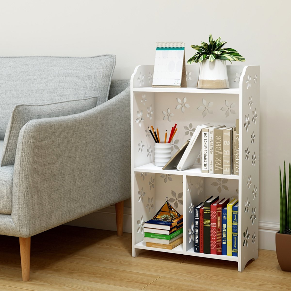 AnTeck White Bookcase Bookshelf Display Storage Shelf Bookcase Storage Unit Organiser with