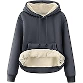 Flygo Women's Sherpa Fleece Lined Hoodie Winter Warm Thermal Heavyweight Plain Pullover Thicken Sweatshirt Tops with Pockets