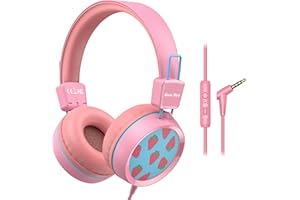 New Bee Kids Headphones Wired for School with Microphone KH20 HD Stereo Safe Volume Limited 85dB/94dB Foldable Lightweight for Girl/Mac/Android/Kindle/Tablet/Pad (Pink)