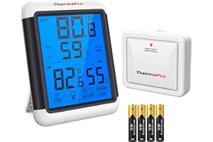 ThermoPro TP65B Digital Hygrometer Indoor Outdoor Thermometer Wireless Temperature and Humidity Monitor with Jumbo Touchscree