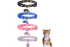 BENCACAWINSTYLE 4 Pack Breakaway Cat Collar with Bell,Safety Adjustable Cat Collars Set with Moon and Star Pattern,Ideal for Girl Cats Boy Cats