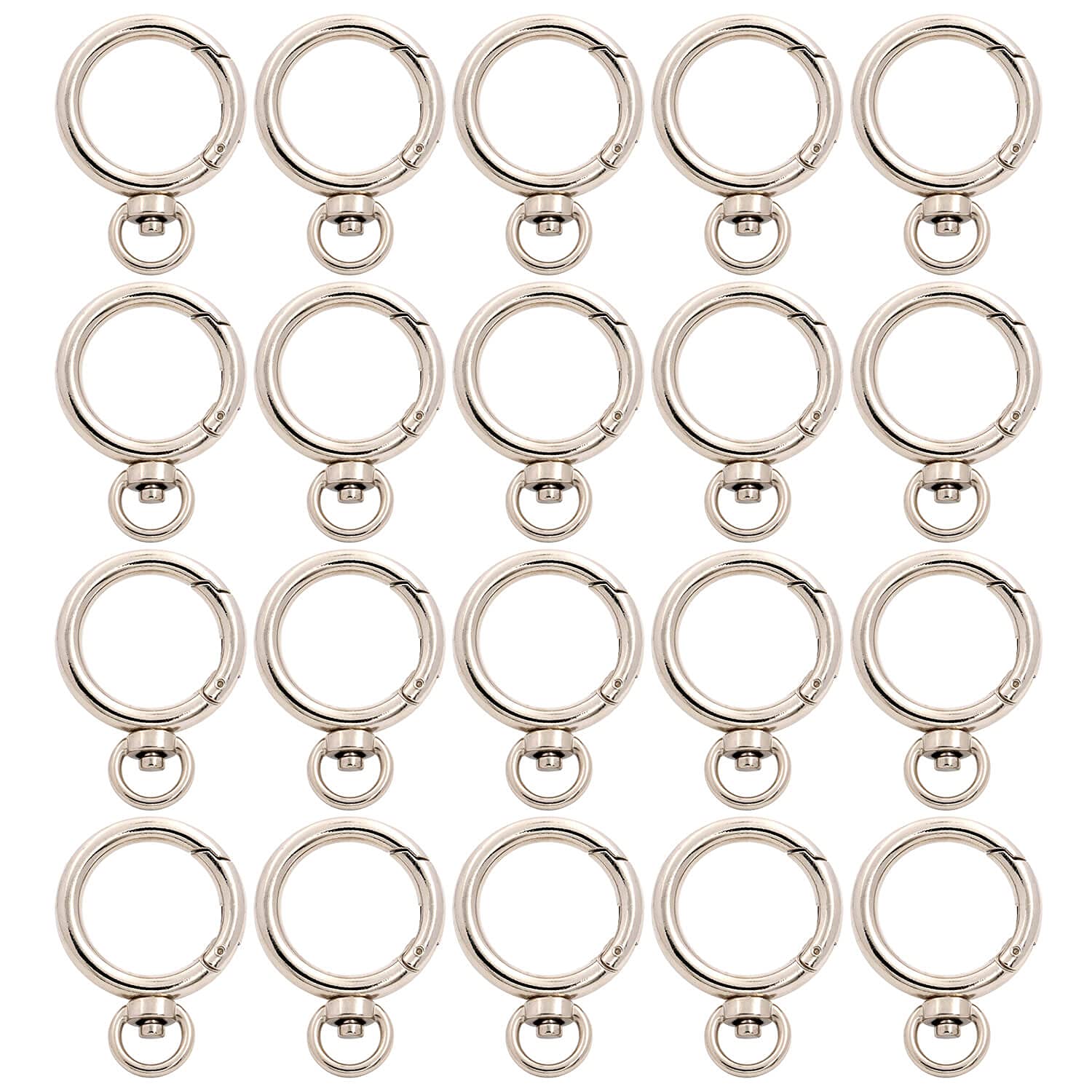 BIKICOCO Spring Gate Ring with Swivel Loop O-Ring Clasp Push Gate Snap Hook Bag Clasp Spring Buckle, Silver - 20 Pcs