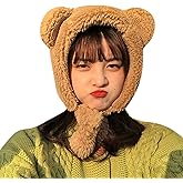 ANKOMINA Winter Cute Bear Ear Warm Hat Women Plush Earflap Beanie Hat Kids Girls Windproof Skull Cap