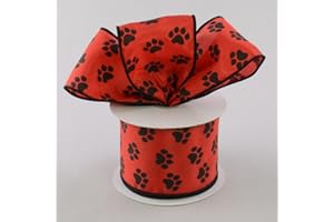 CRAIG BACHMAN Animal Wired Ribbon, Black Red Craft Accent Supply, 2.5 inch x 10 Yards, Paw Print, Dog, Cat Pet