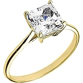 10K Yellow Gold Princess Cut Square Cubic Zirconia Solitaire Cathedral Engagement Ring