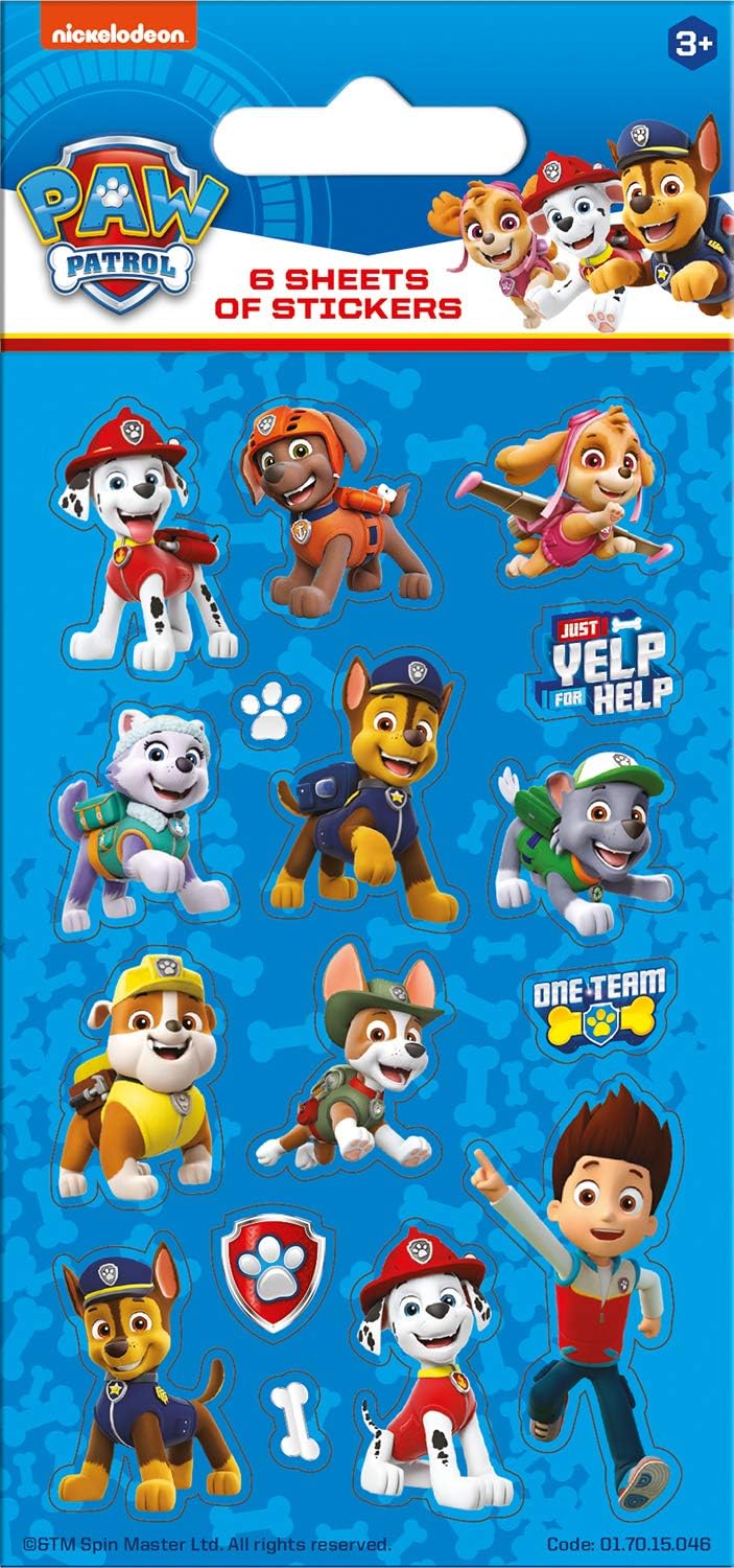 Paper Projects 01.70.15.046 Paw Patrol Blue Party Size Sticker Pack (6 Sheets), 12.5cm x 7.5cm