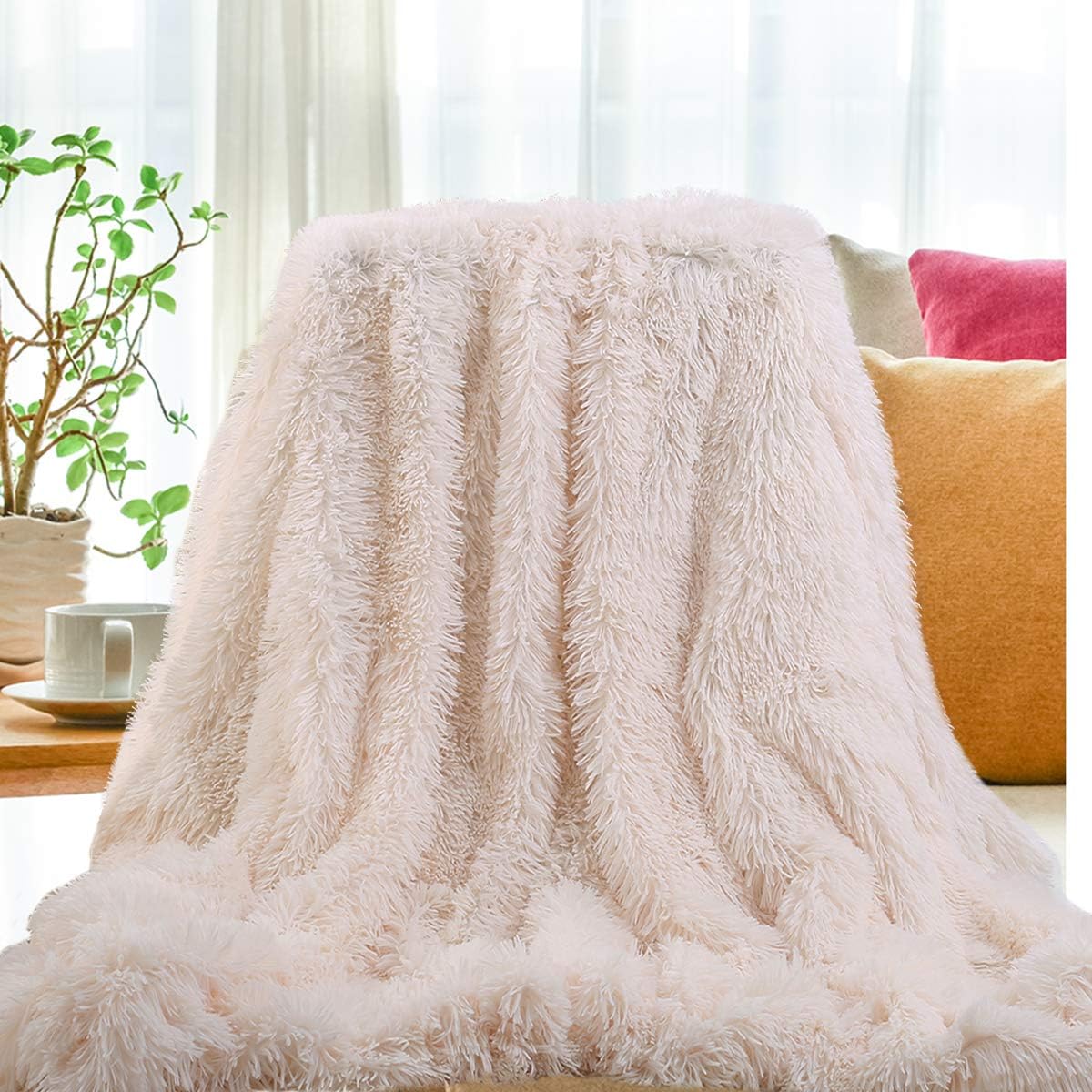 SatisInside USA Luxurious Plush Faux Fur Throws Bed Blankets, Extra Soft Cozy Warm, Fluffy Comfortable Throws Blankets for Bed Couch Kids (50" x 62") ,White