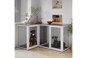 DEYGIA Dog Crate Furniture for 2 Dogs, 79.1" Large Dog Kennel Furniture with Dividers and Double Doors, All Steel Frame Double Dog Crate, 41.7" L X 22" W X 30.3" H, 37.4" L X 22" W X 30.3" H (White)