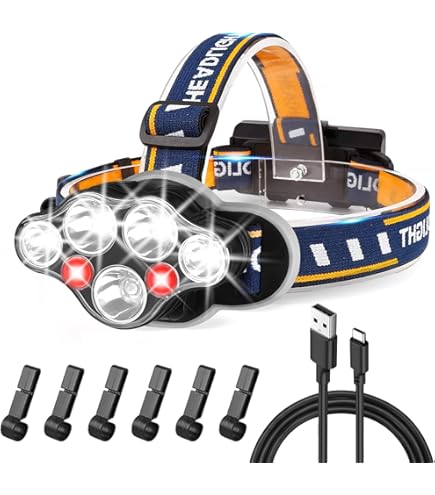 Rechargeable Headlamp 18000 Lumen - 8 LED Waterproof Head Light With Red Light & Motion Sensor