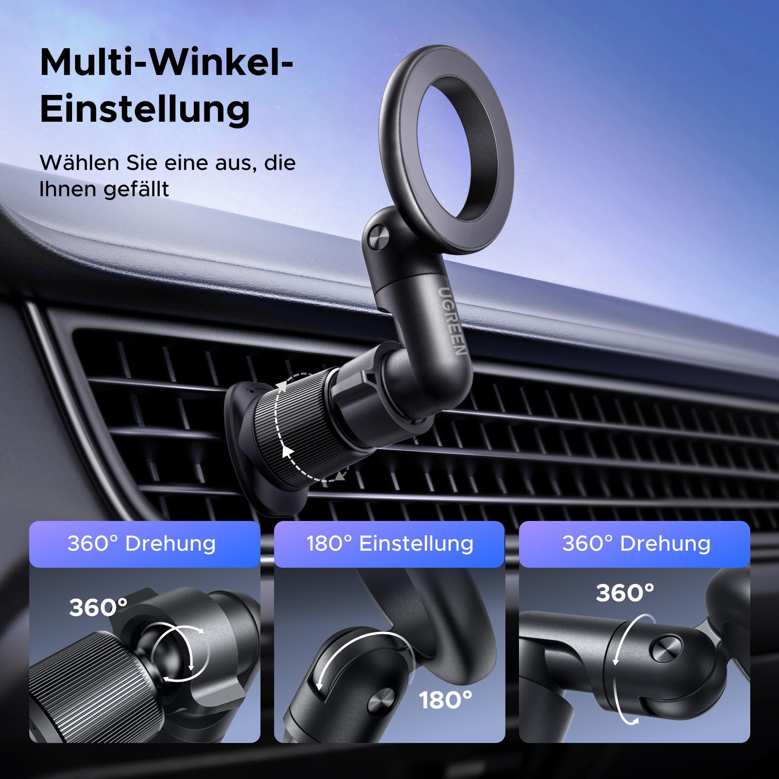 UGREEN Handyhalterung Auto für MagSafe Autohalterung, Handy KFZ Halterungen 2025 Neue Upgrades [20x N52 Magnet] mit iPhone 17 16 15 14 13 12 Pro Max Plus Mini, und Allen Smartphones 4