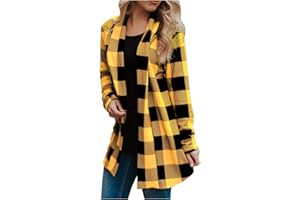 Lisgai Women's Open Front Buffalo Plaid Cardigan Long Sleeve Elbow Patch Draped Knitted Fall Oversized Maxi Sweater Outwear