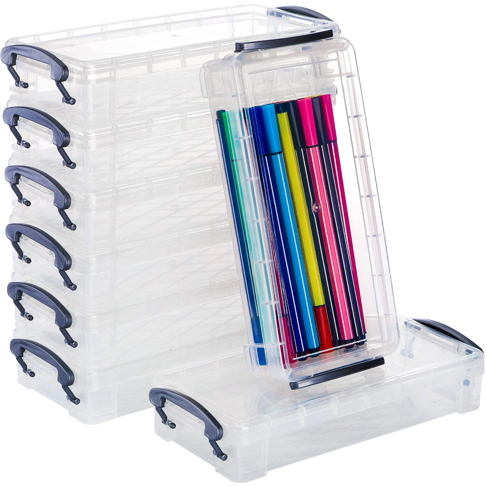 WUWEOT 8 Pack Large Capacity Plastic Pencil Box With Snap-Tight Lid, Office Supplies Storage Organizer, Watercolor Pen Drawing Tools Container, 21.6 x 10 x 3.8cm
