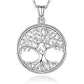 Friggem Tree of Life Necklace for Women, Sterling Silver Pendant with 18'' Chain, Jewelry Gifts for Women Grandma Wife Mom (with Gift Box)