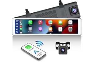GOHHDL Mirror Dash Cam with Wireless CarPlay Android Auto, 1080P Front and Rear Dual Dash Cameras for Cars,Trucks, 11.26 '' IPS Touch Screen Dash Cam, Night Vision/Bluetooth/Parking Assistance/Voice Control