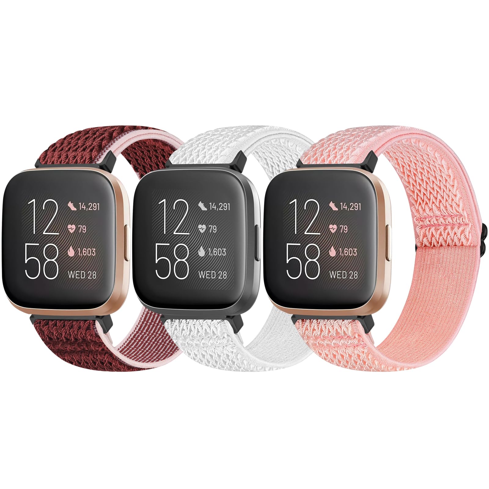 Bcuckood 3 Pack Elastic Straps Compatible with Fitbit Versa 2/Versa Lite/Versa SE, Adjustable Stretchy Watch Bands Nylon Sport Replacement Wristband for Women Men
