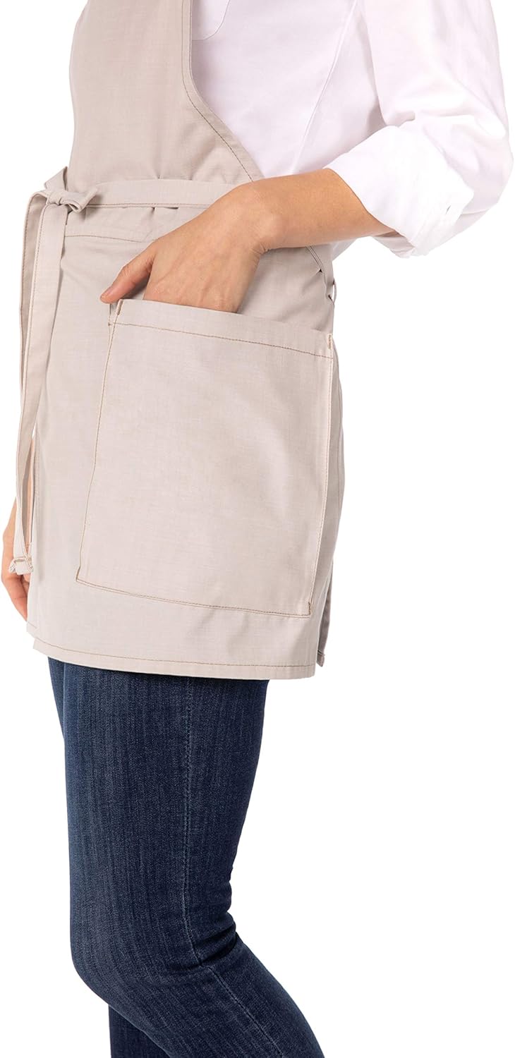 Chef Works mens Unisex Medford Short Bib Aprons, Natural, 25 L x 38.4 W US: Clothing