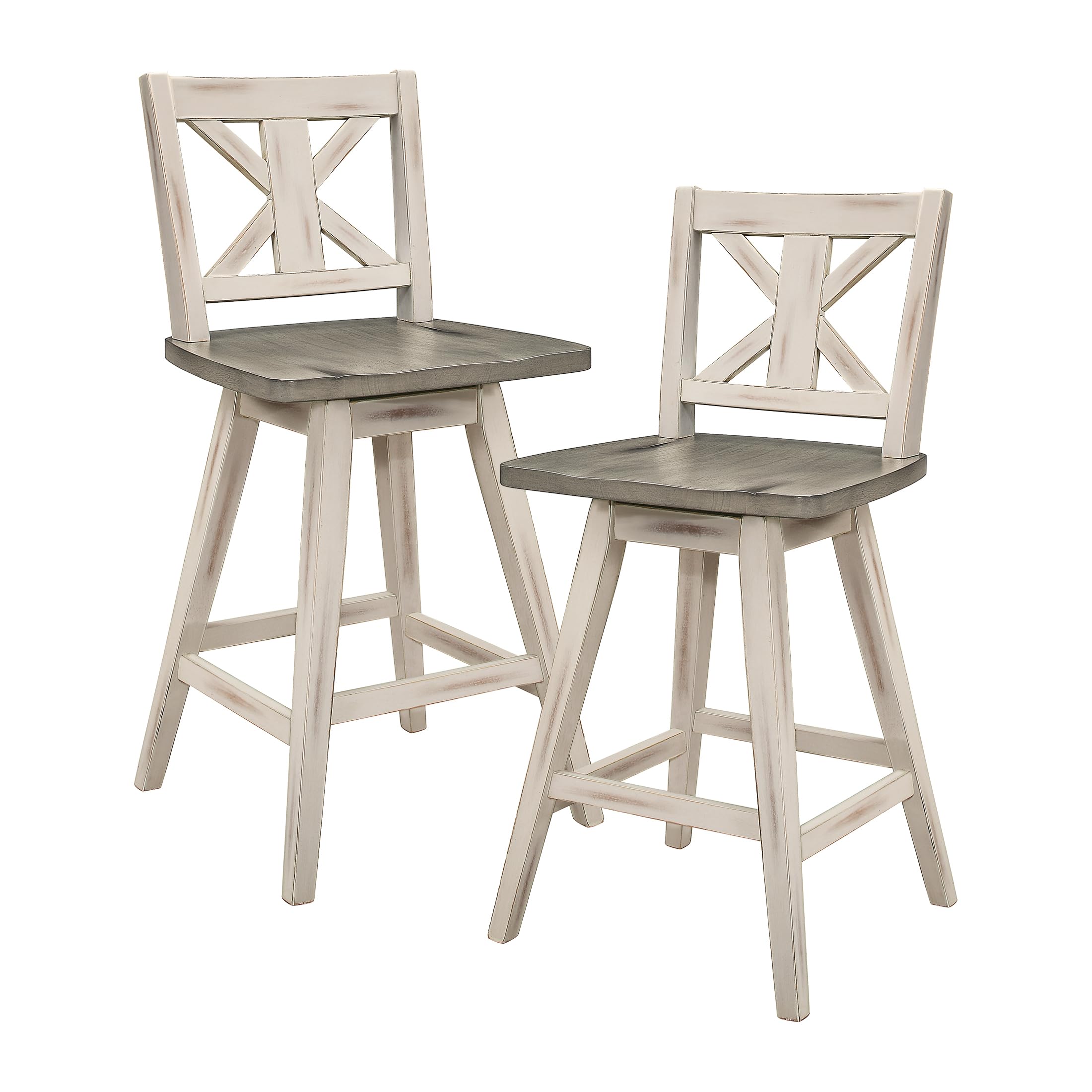 Photo 1 of ***ONLY ONE CHAIR*** Solid Wood High Back Swivel Counter Height Bar Stools Set of 2, Kitchen Stools Counter Height, Foot Rest, X Back, Tall Wooden Armless Dining Chairs For Kitchen Island, Farmhouse, Rustic, White