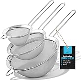 ELEEN Premium Stainless Steel Fine Mesh Strainers for Kitchen 3-Piece Set with Non-Slip Handle, Small, Medium & Large Sieves,