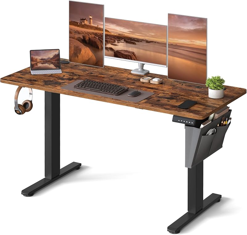 VASAGLE Electric Standing Desk 60x140 cm 72-120 cm 4 Memory Heights Rustic